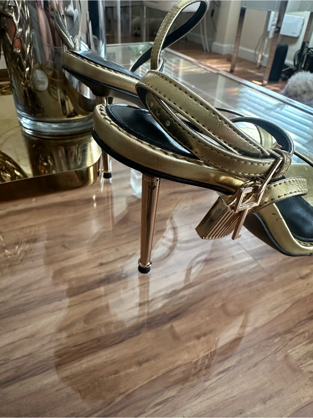 Tom Ford Metallic Gold Pointed-Toe Ankle-Strap Heels - Picture 3 of 7